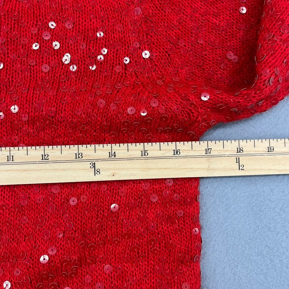 J. Crew Womens‎ Red Sequin Wool Mohair Blend Sweater Navy Trim Small